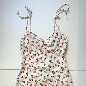 NWT Abercrombie & Fitch Tie Strap Slim Waist Mini Dress - Cherry Print - Small